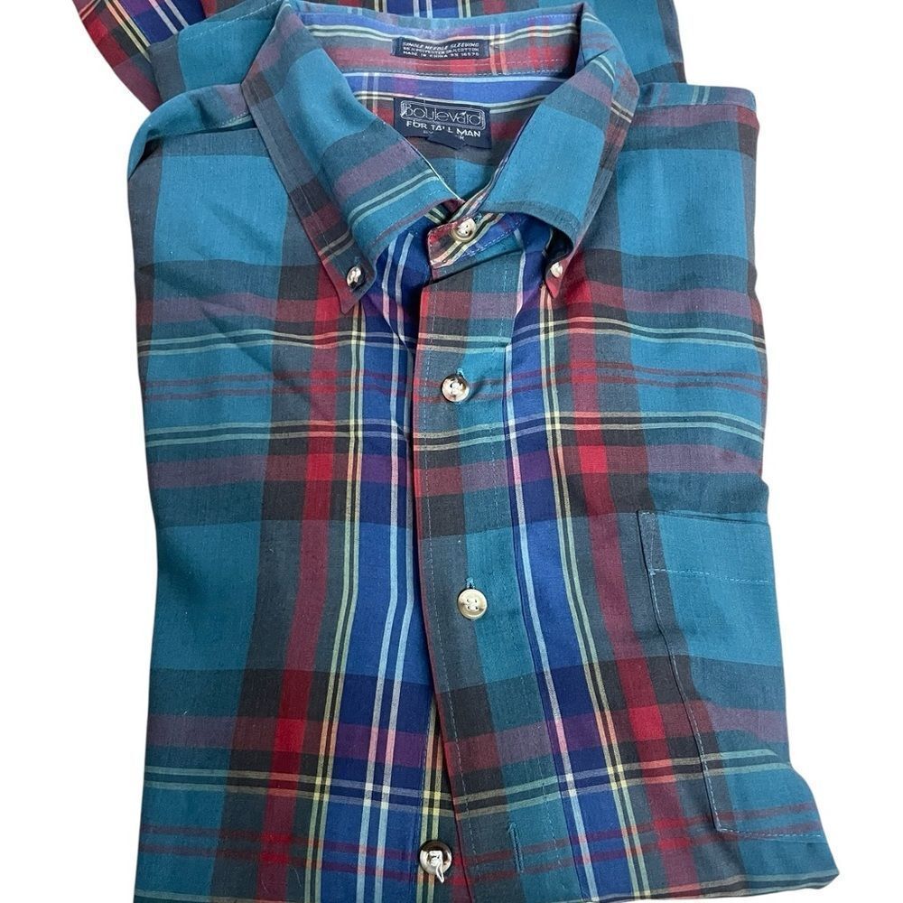 Boulevard for tall man  Men's Blue Plaid Shirt size 3XLT like new